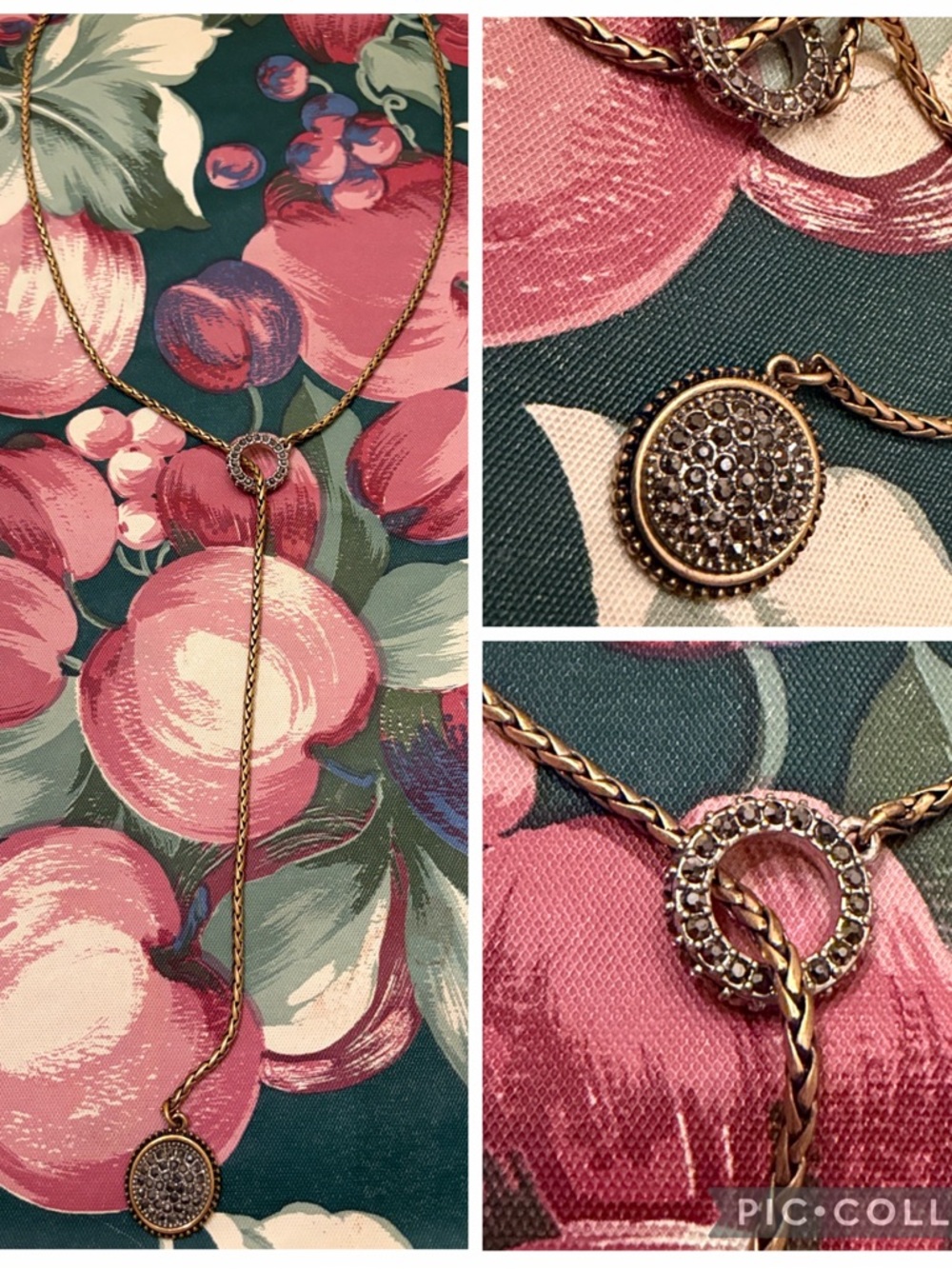 Gold Pave Lariat Necklace Pendant